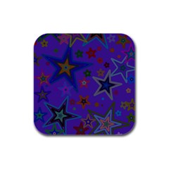 Purple Christmas Party Stars Rubber Square Coaster (4 Pack)  by yoursparklingshop