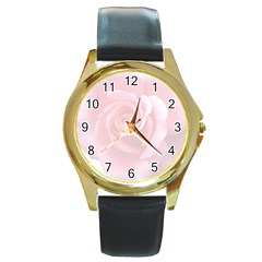 Pink White Love Rose Round Gold Metal Watch by yoursparklingshop