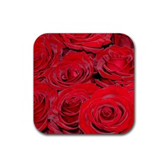 Red Love Roses Rubber Coaster (square)  by yoursparklingshop