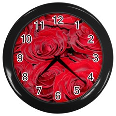 Red Love Roses Wall Clocks (black) by yoursparklingshop