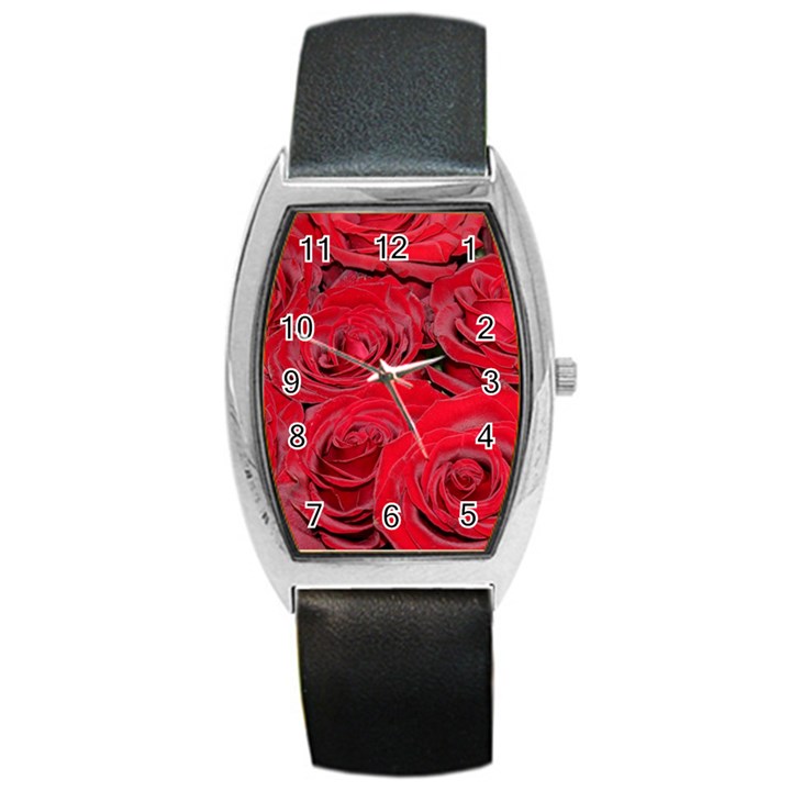 Red Love Roses Barrel Style Metal Watch