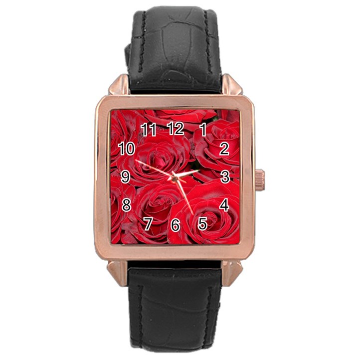 Red Love Roses Rose Gold Leather Watch 