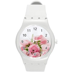 Romantic Pink Flowers Round Plastic Sport Watch (m) by yoursparklingshop