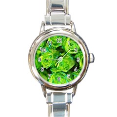 Festive Green Glitter Roses Valentine Love  Round Italian Charm Watch by yoursparklingshop