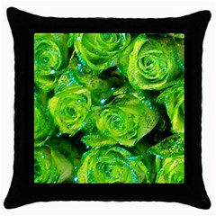 Festive Green Glitter Roses Valentine Love  Throw Pillow Case (black) by yoursparklingshop