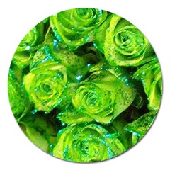 Festive Green Glitter Roses Valentine Love  Magnet 5  (round) by yoursparklingshop