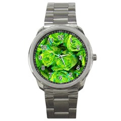 Festive Green Glitter Roses Valentine Love  Sport Metal Watch by yoursparklingshop