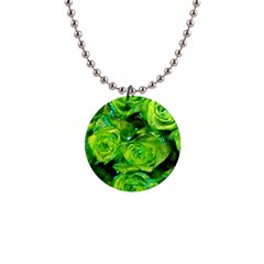 Festive Green Glitter Roses Valentine Love  Button Necklaces by yoursparklingshop