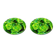 Festive Green Glitter Roses Valentine Love  Cufflinks (oval) by yoursparklingshop