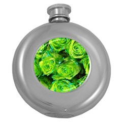 Festive Green Glitter Roses Valentine Love  Round Hip Flask (5 Oz) by yoursparklingshop