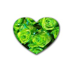 Festive Green Glitter Roses Valentine Love  Heart Coaster (4 Pack)  by yoursparklingshop