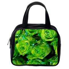 Festive Green Glitter Roses Valentine Love  Classic Handbags (one Side) by yoursparklingshop