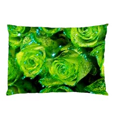 Festive Green Glitter Roses Valentine Love  Pillow Case by yoursparklingshop