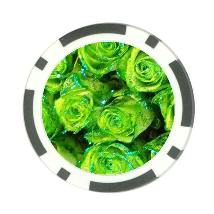 Festive Green Glitter Roses Valentine Love  Poker Chip Card Guards (10 pack) 