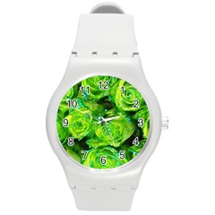 Festive Green Glitter Roses Valentine Love  Round Plastic Sport Watch (m) by yoursparklingshop