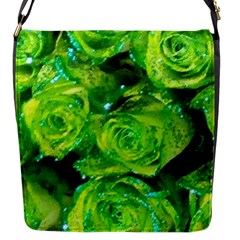 Festive Green Glitter Roses Valentine Love  Flap Messenger Bag (s) by yoursparklingshop