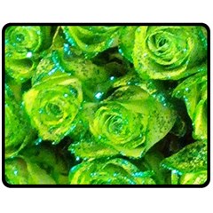 Festive Green Glitter Roses Valentine Love  Double Sided Fleece Blanket (medium)  by yoursparklingshop