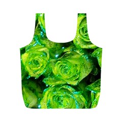 Festive Green Glitter Roses Valentine Love  Full Print Recycle Bags (m)  by yoursparklingshop