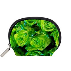 Festive Green Glitter Roses Valentine Love  Accessory Pouches (small)  by yoursparklingshop