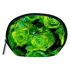 Festive Green Glitter Roses Valentine Love  Accessory Pouches (medium)  by yoursparklingshop