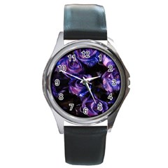 Purple Glitter Roses Valentine Love Round Metal Watch by yoursparklingshop