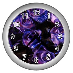 Purple Glitter Roses Valentine Love Wall Clocks (silver)  by yoursparklingshop