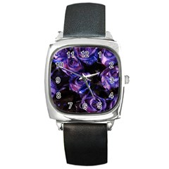 Purple Glitter Roses Valentine Love Square Metal Watch by yoursparklingshop