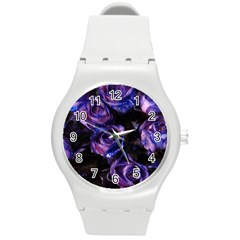 Purple Glitter Roses Valentine Love Round Plastic Sport Watch (m) by yoursparklingshop