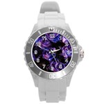 Purple Glitter Roses Valentine Love Round Plastic Sport Watch (L) Front