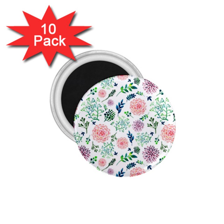 Hand Painted Spring Flourishes Flowers Pattern 1.75  Magnets (10 pack) 