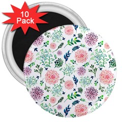 Hand Painted Spring Flourishes Flowers Pattern 3  Magnets (10 Pack)  by TastefulDesigns