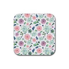 Hand Painted Spring Flourishes Flowers Pattern Rubber Coaster (square)  by TastefulDesigns