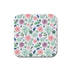 Hand Painted Spring Flourishes Flowers Pattern Rubber Square Coaster (4 Pack)  by TastefulDesigns