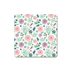 Hand Painted Spring Flourishes Flowers Pattern Square Magnet by TastefulDesigns