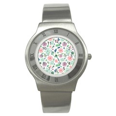 Hand Painted Spring Flourishes Flowers Pattern Stainless Steel Watch by TastefulDesigns