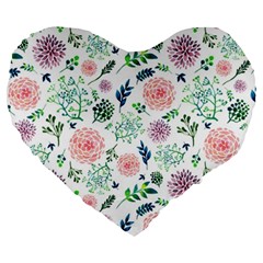 Hand Painted Spring Flourishes Flowers Pattern Large 19  Premium Heart Shape Cushions by TastefulDesigns