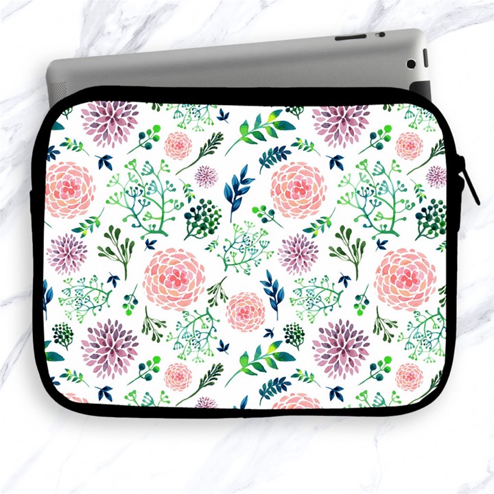 Hand Painted Spring Flourishes Flowers Pattern Apple iPad 2/3/4 Zipper Cases