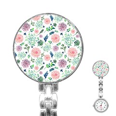 Hand Painted Spring Flourishes Flowers Pattern Stainless Steel Nurses Watch by TastefulDesigns