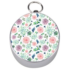 Hand Painted Spring Flourishes Flowers Pattern Silver Compasses by TastefulDesigns