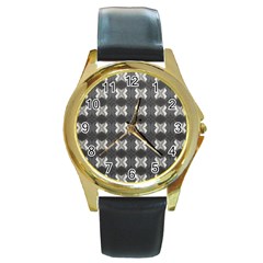 Black White Gray Crosses Round Gold Metal Watch by yoursparklingshop