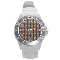 Black Brown Gold Stripes Round Plastic Sport Watch (l) by yoursparklingshop