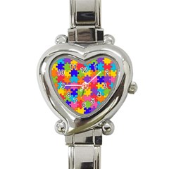 Funny Colorful Jigsaw Puzzle Heart Italian Charm Watch by yoursparklingshop