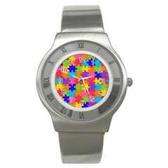 Funny Colorful Jigsaw Puzzle Stainless Steel Watch by yoursparklingshop