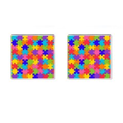 Funny Colorful Jigsaw Puzzle Cufflinks (square) by yoursparklingshop