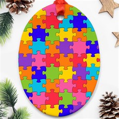 Funny Colorful Jigsaw Puzzle Oval Ornament (Two Sides)