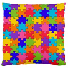 Funny Colorful Jigsaw Puzzle Large Flano Cushion Case (one Side) by yoursparklingshop