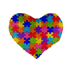 Funny Colorful Jigsaw Puzzle Standard 16  Premium Flano Heart Shape Cushions