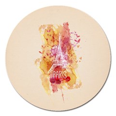 Paris With Watercolor Magnet 5  (round) by TastefulDesigns