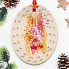 Paris With Watercolor Oval Filigree Ornament (2-side)  by TastefulDesigns