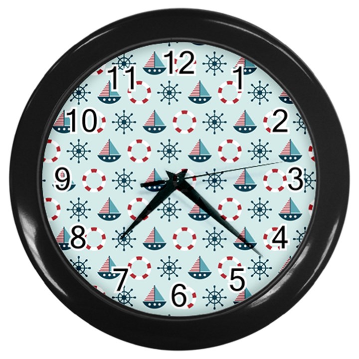 Nautical Elements Pattern Wall Clocks (Black)